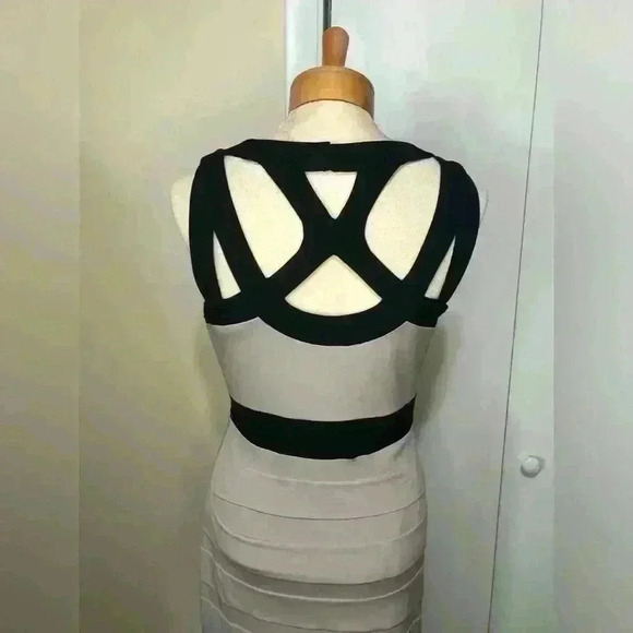 Jax Women’s Elegant Sleeveless Fitted Evening Cocktail Taupe Black Dress Size 8 - Picture 4 of 12